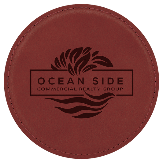 4" Round Rose Leatherette Coaster