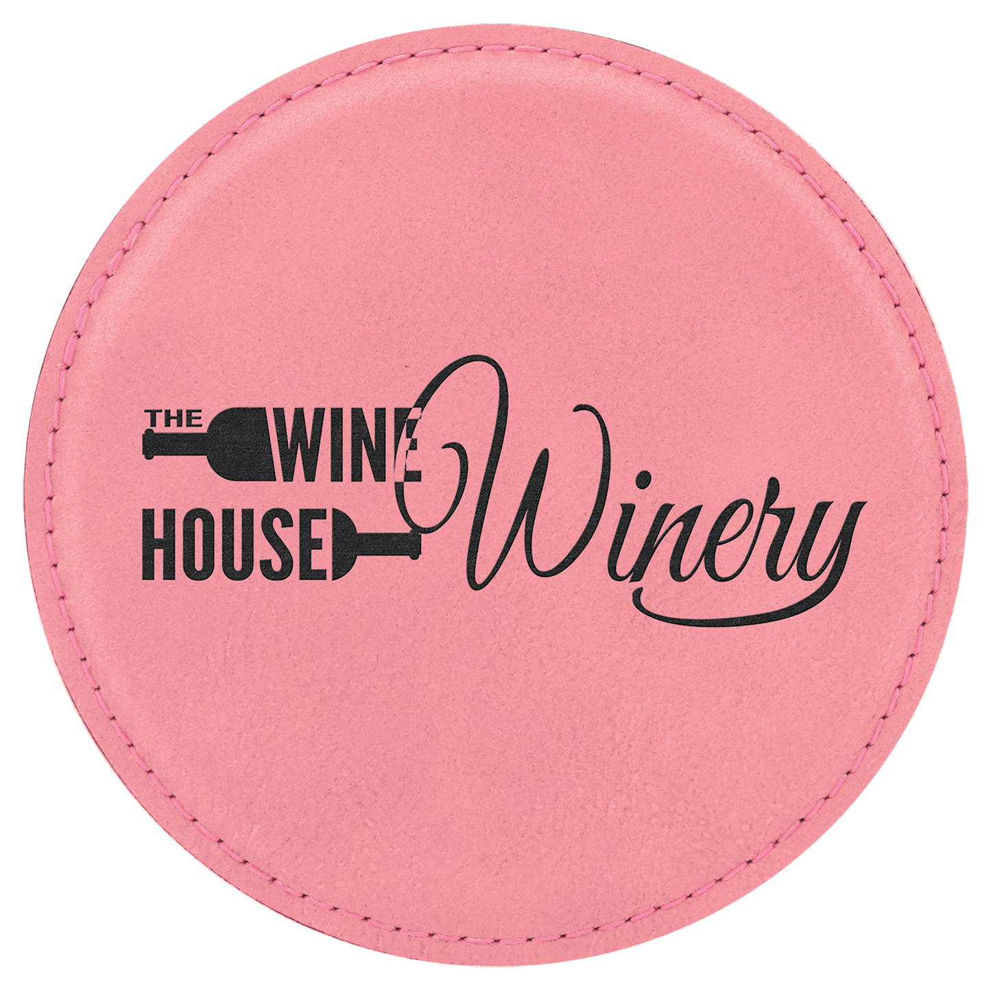 4" Round Pink Leatherette Coaster
