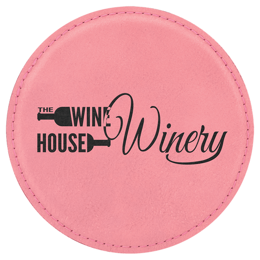 4" Round Pink Leatherette Coaster