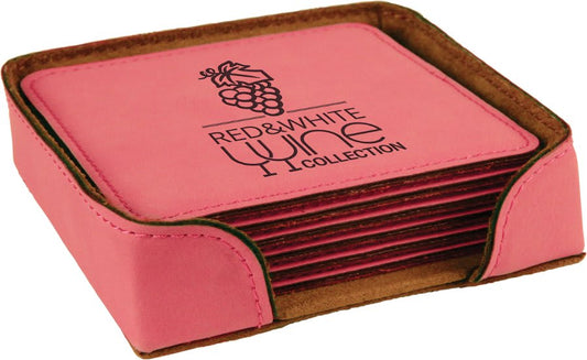 4" Square Pink Leatherette Coaster