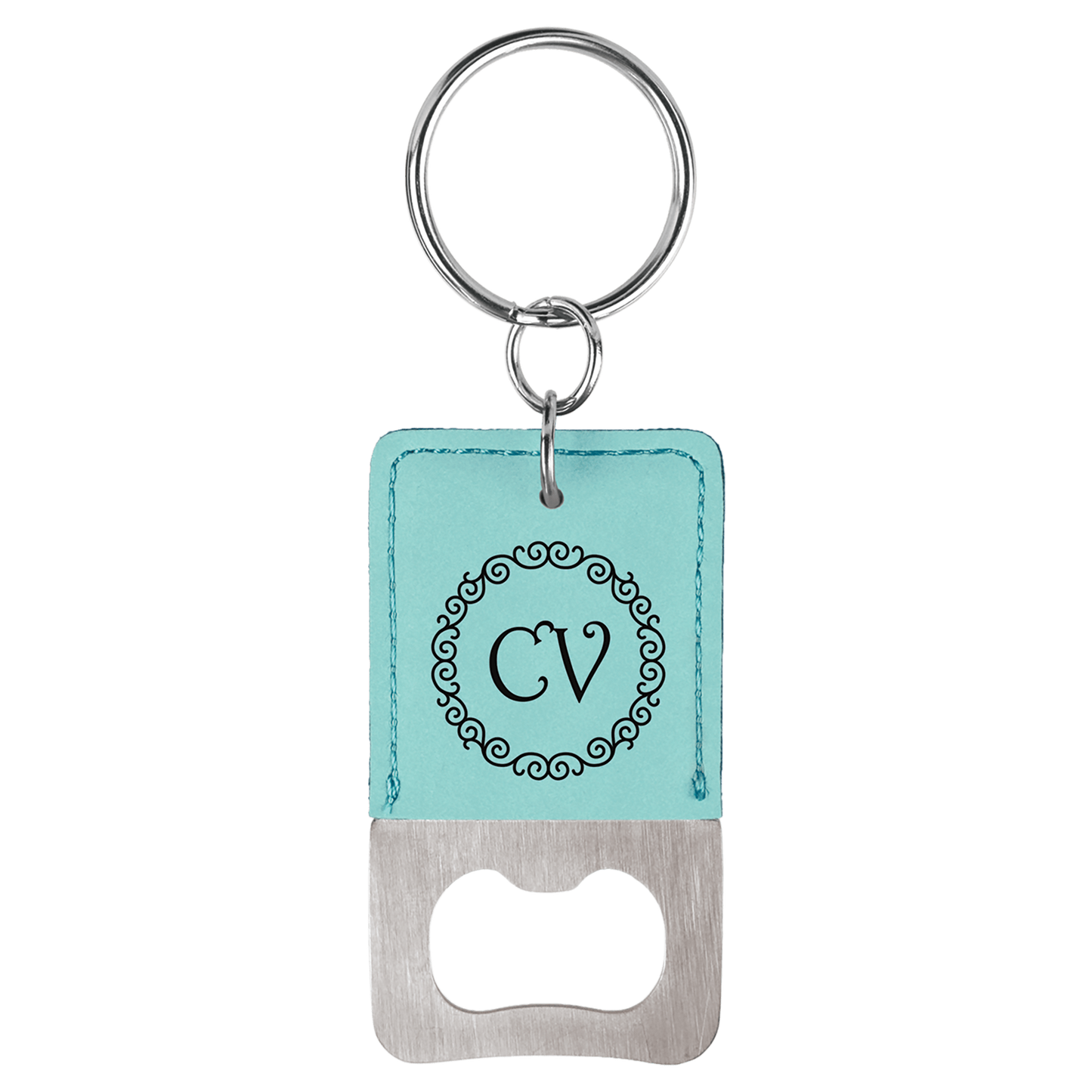 Rectangle Leatherette Bottle Opener Keychain