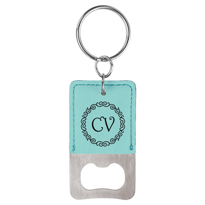 Rectangle Leatherette Bottle Opener Keychain