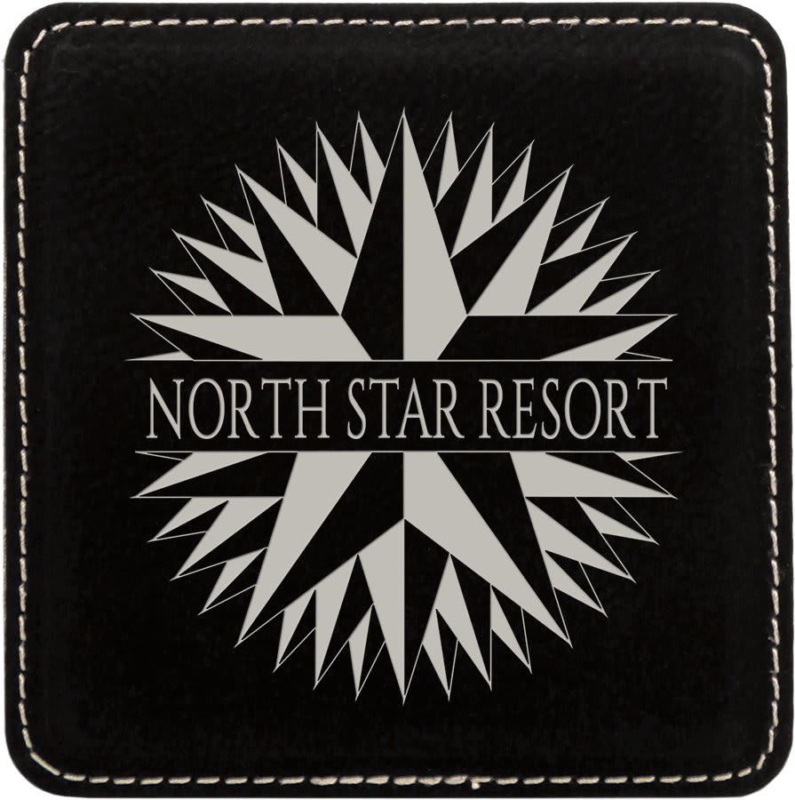 4" Square Black/Silver Leatherette Coaster