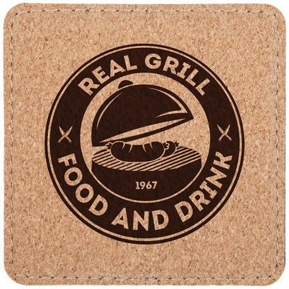 4" Square Cork Coaster with Stitching