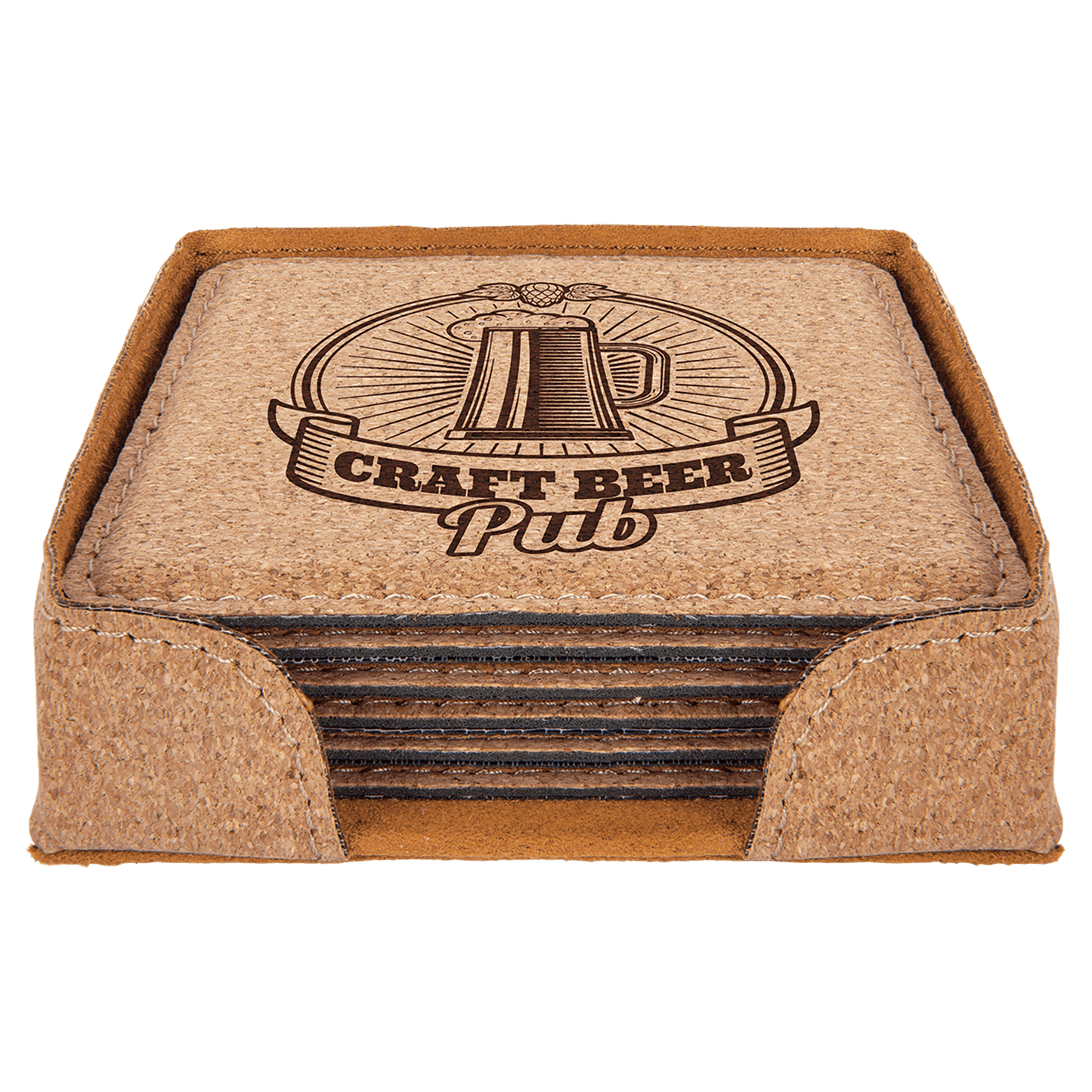 4" Square Cork Coaster with Stitching