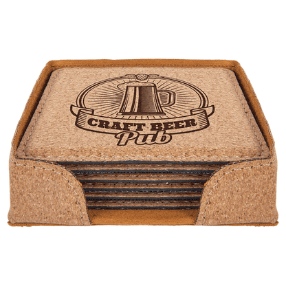 4" Square Cork Coaster with Stitching