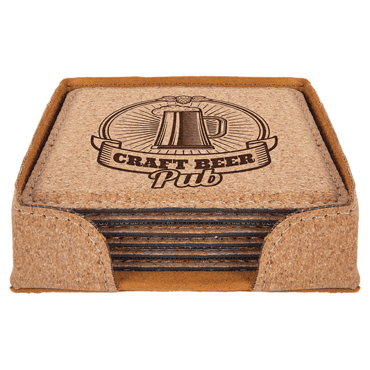 4" Square Cork Coaster with Stitching
