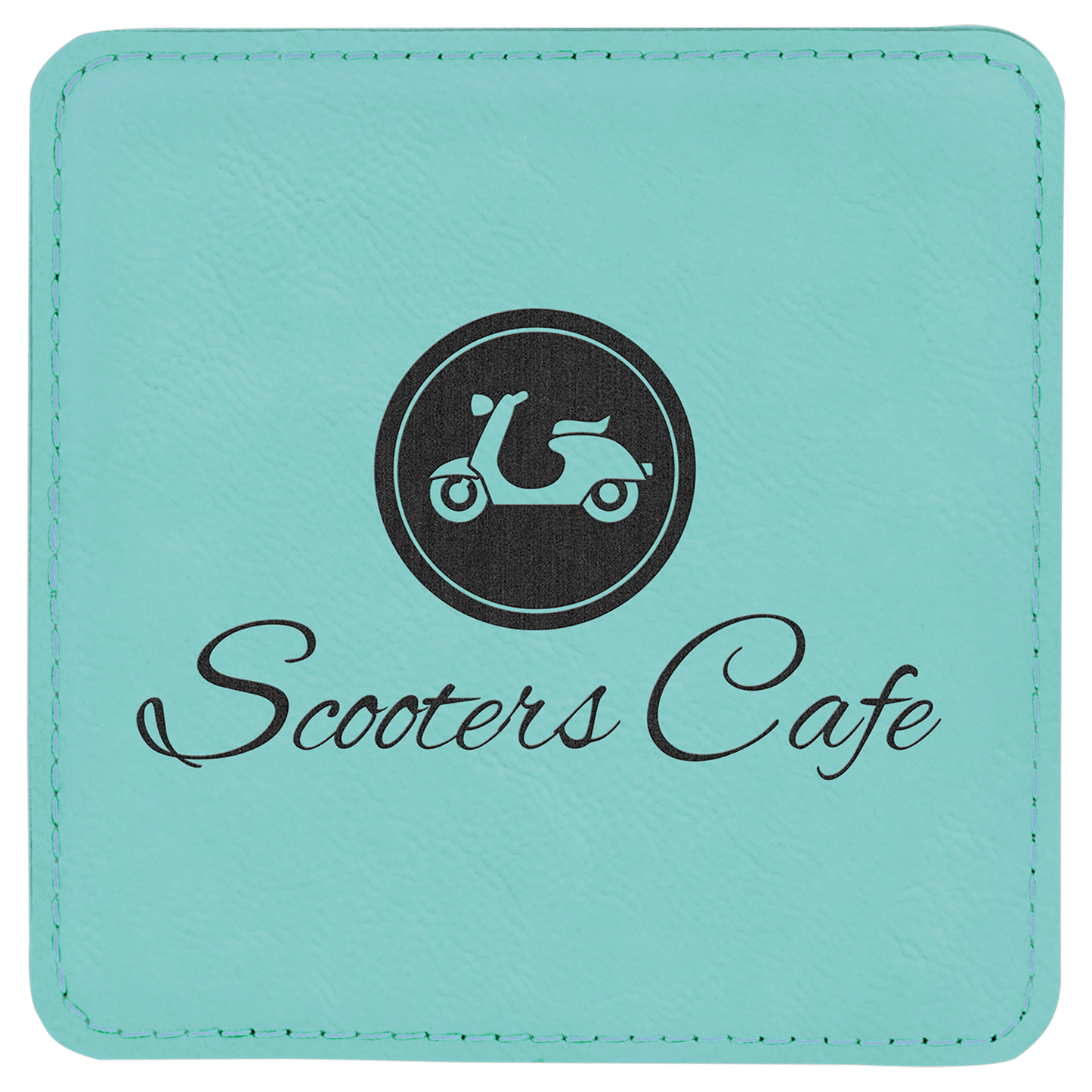 4" Square Teal Leatherette Coaster