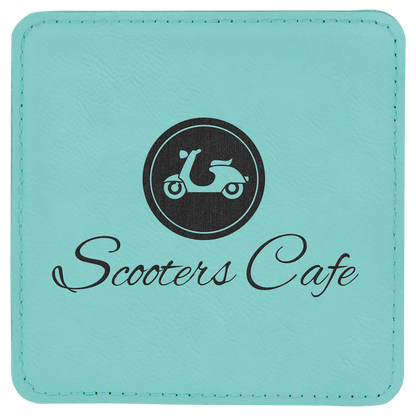 4" Square Teal Leatherette Coaster