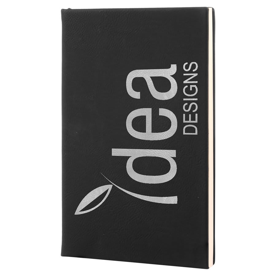 Black/Silver Leatherette Journal with Lined Notepad