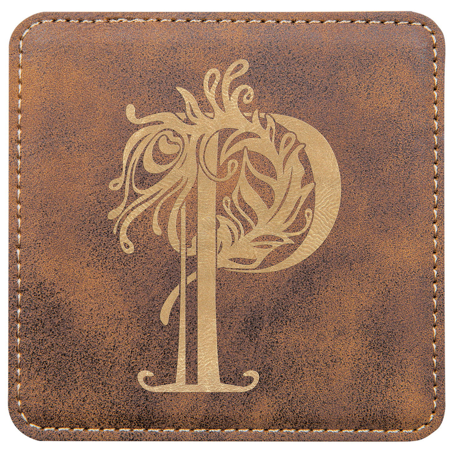 4" Square Rustic/Gold Leatherette Coaster