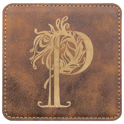 4" Square Rustic/Gold Leatherette Coaster
