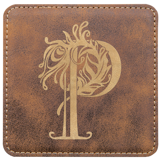 4" Square Rustic/Gold Leatherette Coaster
