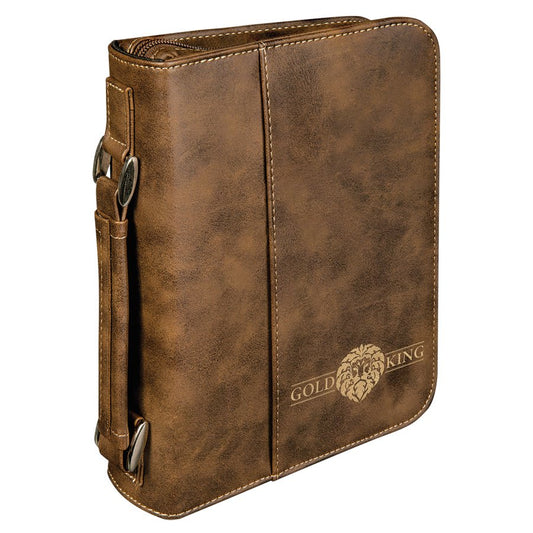Rustic/Gold Leatherette Book/Bible Cover with Handle & Zipper