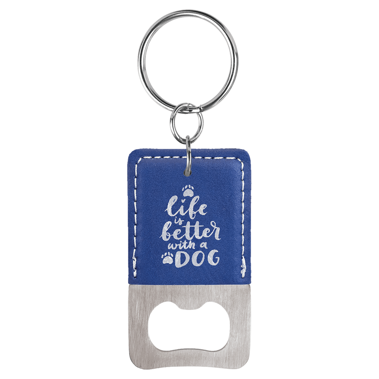 Rectangle Leatherette Bottle Opener Keychain