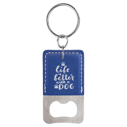 Rectangle Leatherette Bottle Opener Keychain