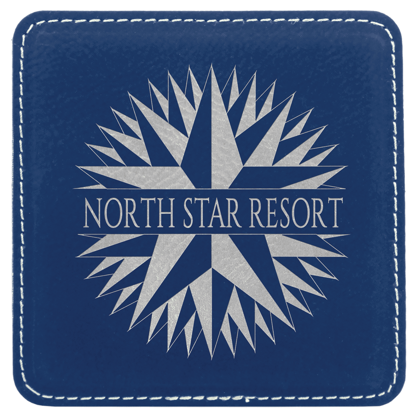 4" Square Blue/Silver Leatherette Coaster