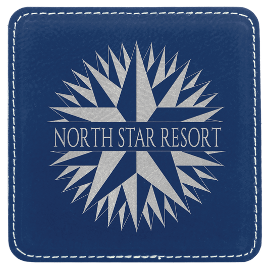 4" Square Blue/Silver Leatherette Coaster