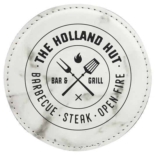 4" Round White Marble Leatherette Coaster