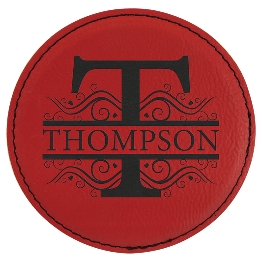 4" Round Red Leatherette Coaster