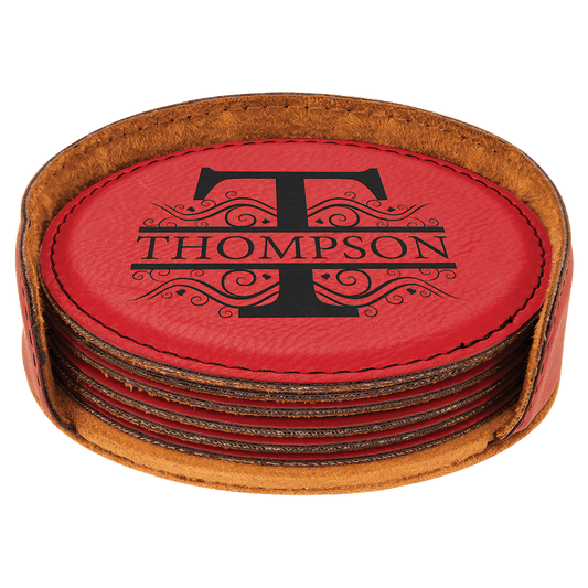 4" Round Red Leatherette Coaster