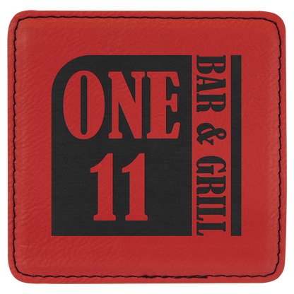 4" Square Red Leatherette Coaster