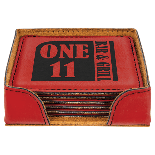 4" Square Red Leatherette Coaster