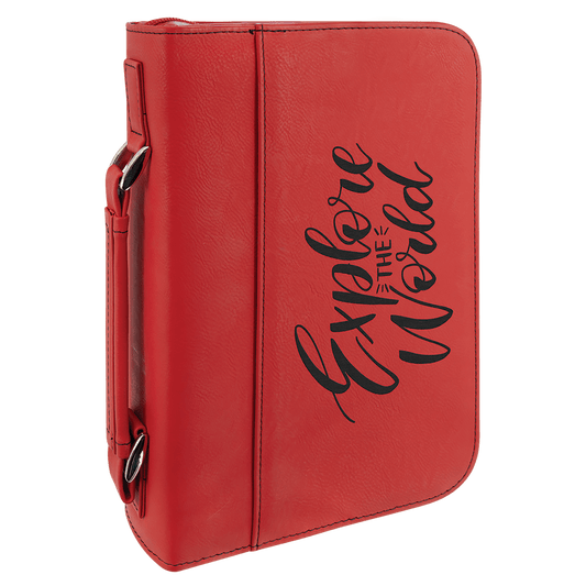 Red Leatherette Book/Bible Cover with Handle & Zipper 7.5" x 10.75"