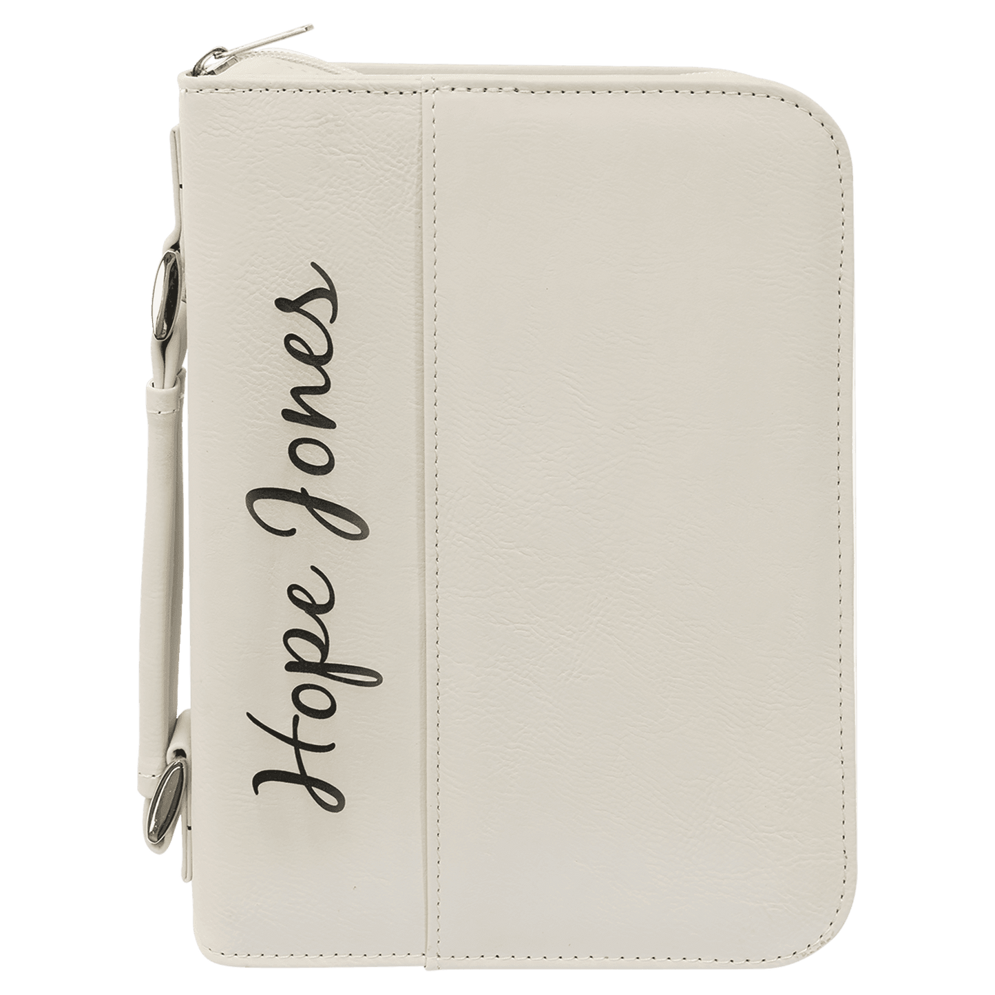 White Leatherette Book/Bible Cover with Handle & Zipper