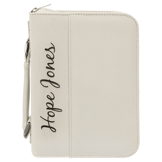 White Leatherette Book/Bible Cover with Handle & Zipper