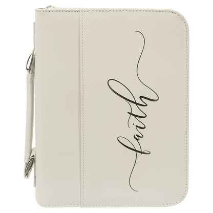 White Leatherette Book/Bible Cover with Handle & Zipper