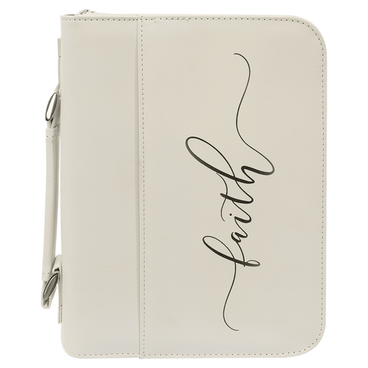 White Leatherette Book/Bible Cover with Handle & Zipper