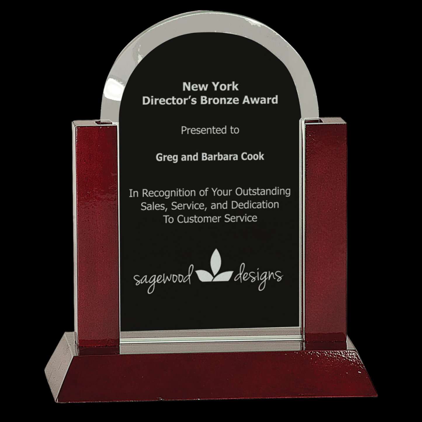 Gateway Jade Dome Glass Award with Rosewood Finish Base
