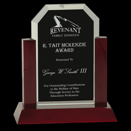 Gateway Jade Clip Corner Glass Award with Rosewood Finish Base