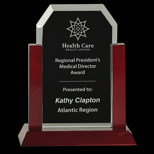 Gateway Jade Clip Corner Glass Award with Rosewood Finish Base