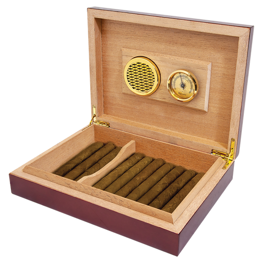 Spanish Cedar Lined Humidor with Divider - Lid Has Hygrometer & Humidifier In Rosewood Piano Finish