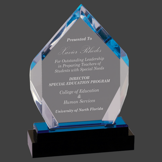 Blue Fusion Diamond Impress Acrylic with Black Glass Base