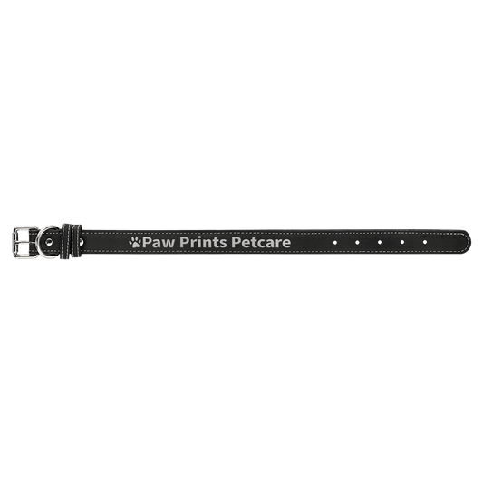 Medium 19" x 1" Black/Silver Leatherette Dog Collar