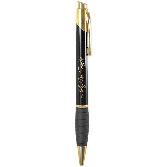 Gloss Black Brass Ballpoint Pen with Gripper