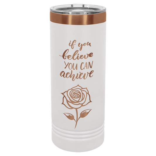 Polar Camel 22 oz. White/Rose Gold Ion-Plated Skinny Tumbler with Slider Lid