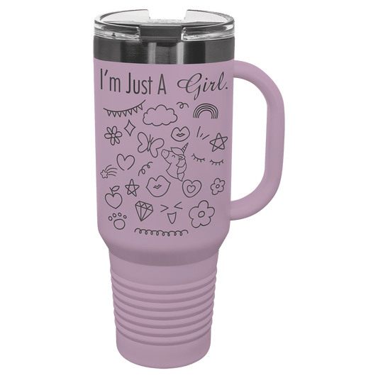 Polar Camel 40 oz. Moody Lilac/Ghost Black Ion-Plated Travel Mug with Handle, Straw Included