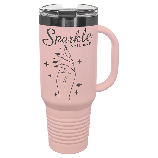 Polar Camel 40 oz. Blush/Ghost Black Ion-Plated Travel Mug with Handle, Straw Included