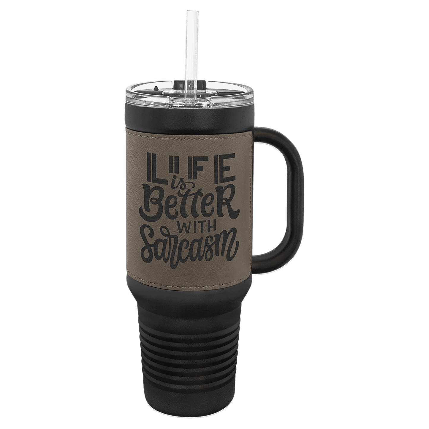 Polar Camel 40 oz. Leatherette Travel Mug with Handle, Straw Included