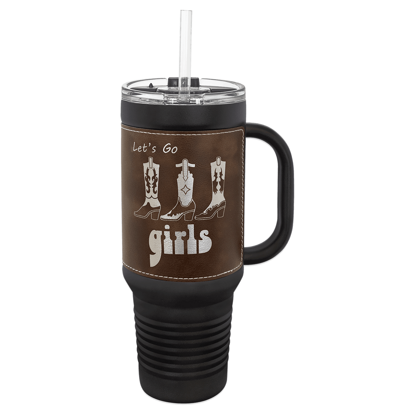 Polar Camel 40 oz. Leatherette Travel Mug with Handle, Straw Included