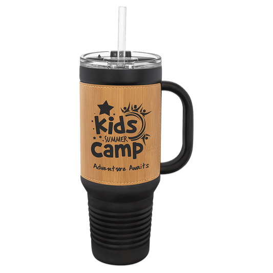 Polar Camel 40 oz. Leatherette Travel Mug with Handle, Straw Included