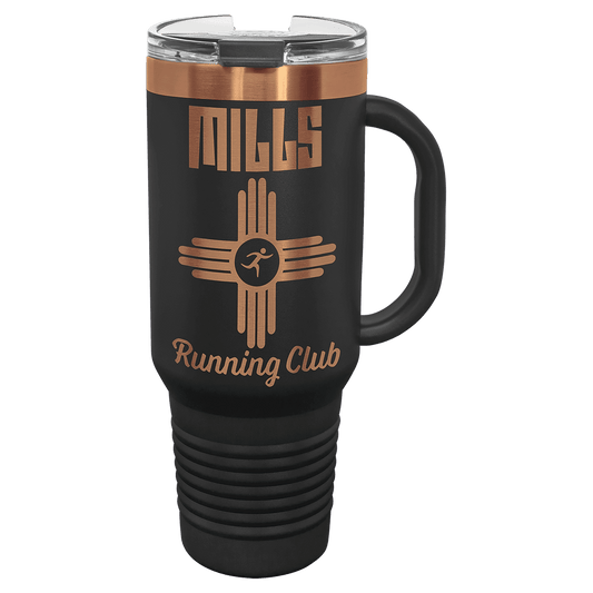 Polar Camel 40 oz. Black/Rose Gold Ion-Plated Travel Mug with Handle, Straw Included
