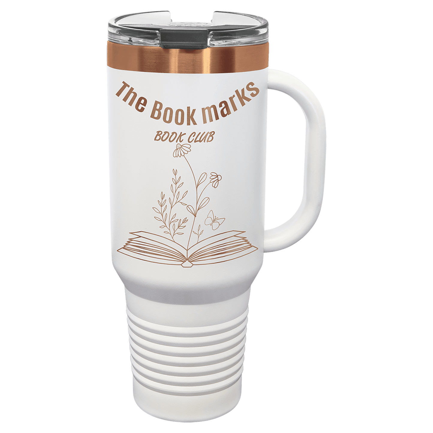 Polar Camel 40 oz. White/Rose Gold Ion-Plated Travel Mug with Handle, Straw Included