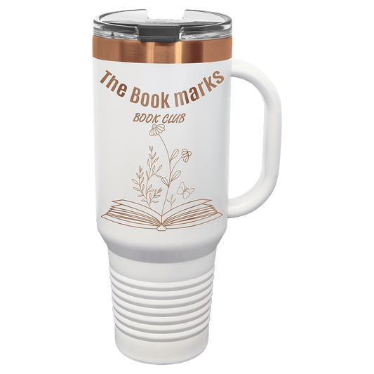 Polar Camel 40 oz. White/Rose Gold Ion-Plated Travel Mug with Handle, Straw Included