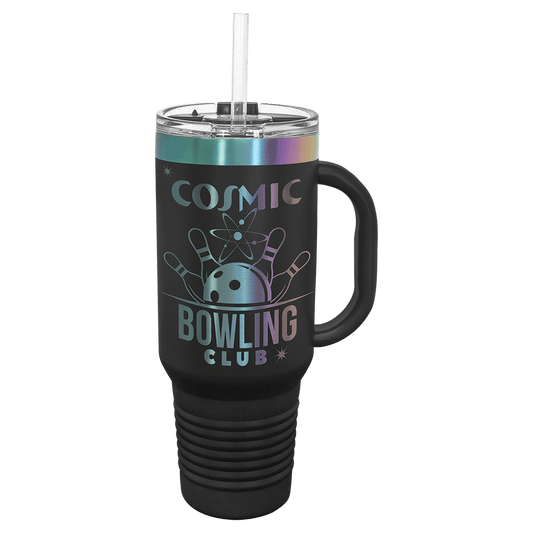 Polar Camel 40 oz. Black/Prism Ion-Plated Travel Mug with Handle, Straw Included