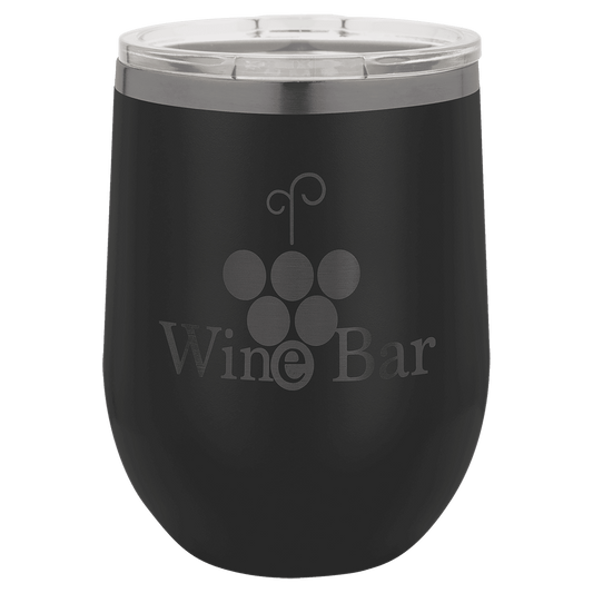 Polar Camel 12 oz. Black/Ghost Black Ion-Plated Stemless Wine Tumbler with Lid
